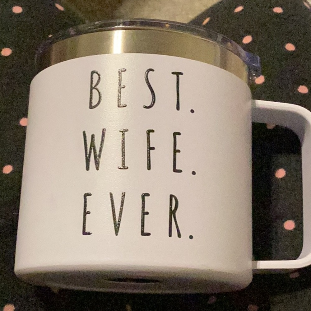 14 Oz. Insulated “. BEST WIFE EVER” travel Mug with Reusable Straws and Cleaner